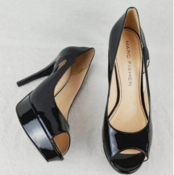 Marc Fisher Black Peep Toe Heels - Picture 1 of 8